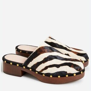 J. Crew Black and Brown Animal Print Mules